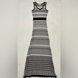 LOFT Black and White Striped Maxi Dress